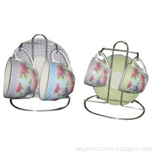 2-set 220/90cc Cup and Saucer Set with Metal Stand, for Gifts and Promotional Purposes